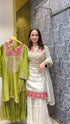 Ivory & Pink Handcrafted Embroidered Kurta Set with Sharara & Dupatta